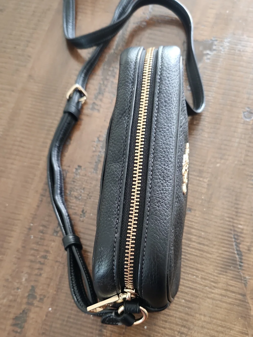 Coach Black Leather Crossbody Camera Bag with Gold Hardware